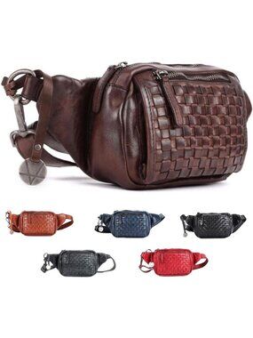 Stylish Genuine Leather Fanny Pack for Men & Women, Brown Waist Bag, Versatile